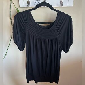Black Pleated Detail Short Sleeve Top